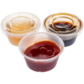 TashiBox 400 Sets - 2 oz Jello Shot Cups with Lids, Small Plastic Portion Cups with Lids, Disposable Condiment Containers for Sauce