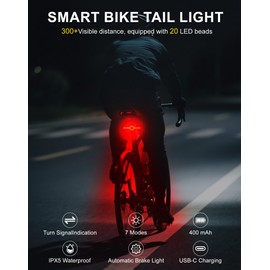 Siuyiu 21 LED Smart Bike Tail Light, 300 Lumens Bike Light, 7+2 Modes