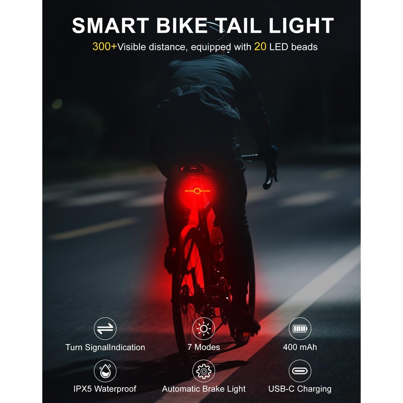 Siuyiu 21 LED Smart Bike Tail Light, 300 Lumens Bike
