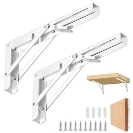 Pack of 2 Folding Console Heavy Duty 200 mm Folding Shelving Shelving Stainless Steel Shelf Brackets Heavy Duty White Angle Shelf Brackets for Workbenches and Shelves, Space Saving in the Household,