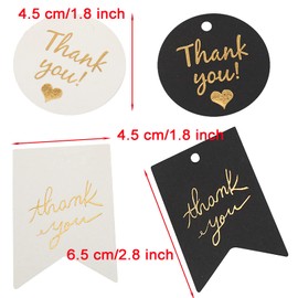 EORTA 200 PCS Thank You Tags with Hanging Holes White Black Paper Gift Tags with Golden Gilding Font for Christmas Wedding Baby Shower Party Favor Gift Wrapping Craft Decor，Round
