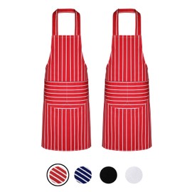 Quick Cleaning Supplies Pack of 2 Unisex Bib Aprons – 100% Combed Cotton - Professional Heavy Duty Grade – Thick Fabric Construction – Two Large Front Pockets’- Fade Resistant (Red)