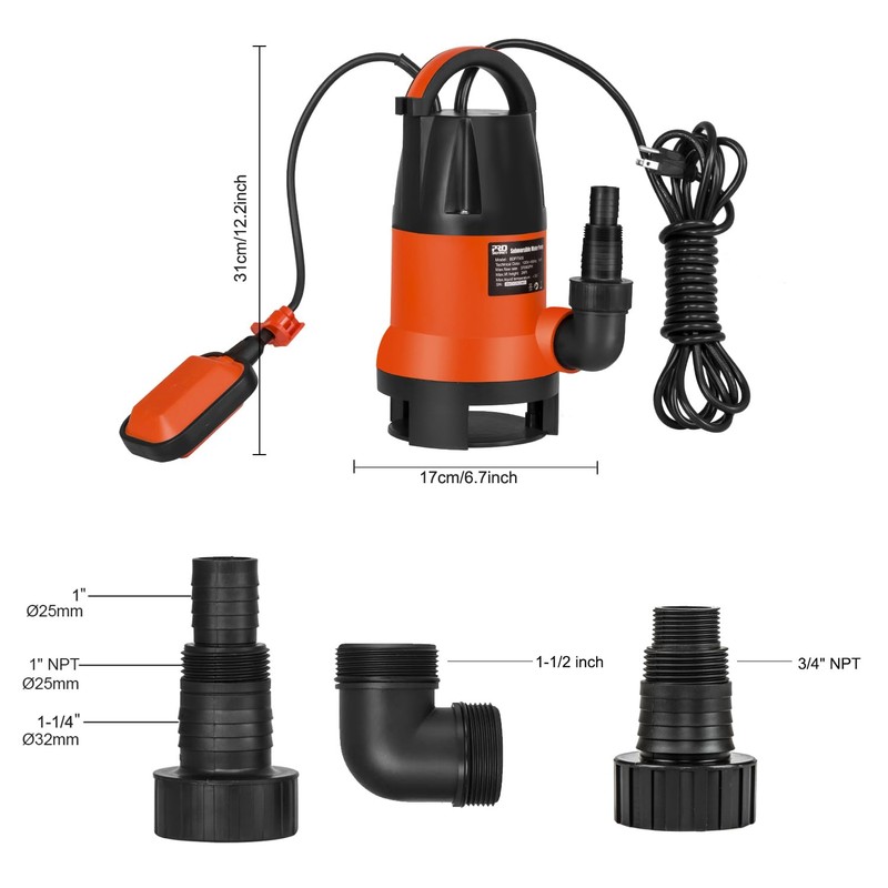 Sump Pump, Prostormer 1HP 3700GPH Submersible Clean/Dirty Water Pump with
