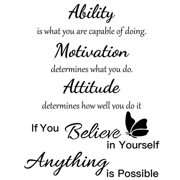 2 Sheets Vinyl Wall Quotes Stickers Ability Motivation Attitude Believe in Yourself Inspirational Saying Home Decals Quote Home Decor for Office School Classroom Teen Dorm Room Wall Decal (Black)