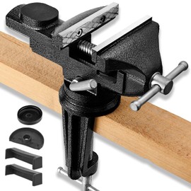 Updated Table Vise 3.2‘’ Constructed with Cast Steel, Clamp on Vice for Workbench with 360° Swivel Base for Woodworking