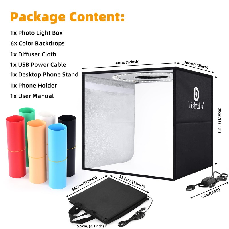 Lightdow 12"x12"x12" Photo Studio Light Box Photography with Desktop Tripod