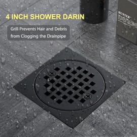 4" Drain Grate Kit Compatible with Schluter Systems kerdi Shower Drain, SUS 304 Stainless Steel Grate,2" ABS Flange,Waterproof Seals,CUPC Certification,Shower Floor Drain Kit with Flange-Matte Black