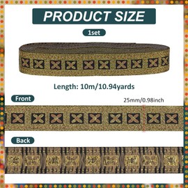 FINGERINSPIRE 10.94 Yards Black Gold Vintage Jacquard Ribbon 1inch Wide Jacquard Ribbon Ethnic Style Polyester Floral Woven Trim for DIY Sewing Crafting Home Decor Gift Wrapping Garment Accessories