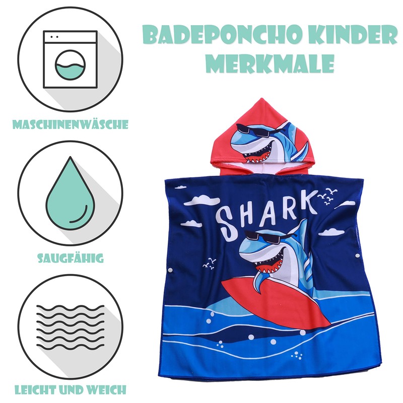 FEBE Bath Poncho Children's Surfing Shark Bath Towel with Hood