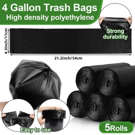 MAQIHAN Trash Bags Bulk - 75 Count Thick Garbage Bags 4 Gallon Trash Bag Small Trash Can Bags for Bedroom Kitchen Bathroom Home&Office
