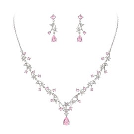 EVER FAITH Jewellery Set Beautiful Wedding for the Bride White Drop Round Zirconia Flowers Cluster Vines Necklaces and Earrings Set Clear Silver Tone, Cubic Zirconia, Cubic Zirconia