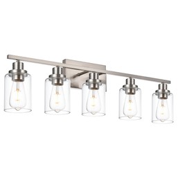 Wanluce 5-Light Bathroom Vanity Lights Brushed Nickel Bathroom Lighting Fixtures over Mirror with Clear Glass Shade, Modern Bathroom Wall Light Vanity Lighting Fixtures For Bathoom Bedroom Living Room