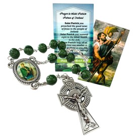 Westmon Works Irish Auto Rosary St Patrick Patron Saint of Ireland and St Christopher Italian Metal Car Rearview Mirror Charm with Two Holy Cards