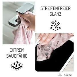 4 x niicee® microfibre cloths, cleaning cloth, all-purpose cloth, car cloth, cleaning cloth, drying cloth, without cleaning agents, 2 sizes in set: 2 x 40 x 60 cm + 2 x 40 x 40 cm