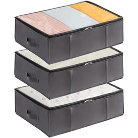 Lifewit Under Bed Storage Container, 3 Pack, 40L Storage Bags for Blankets and Reinforced Handle, for Duvets, Sheets, Clothes, Bedroom, Wardrobe, Grey