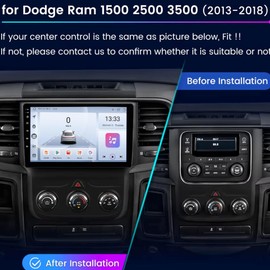 Car Radio for Dodge RAM 1500 2500 3500 13-18 2+32GB Wireless Carplay and Android Auto 4G+WiFi GPS Navigation 9‘ Touchscreen Head Unit with HD Backup Camera/BT/Miror Link/MIC/RDS/FM/SWC