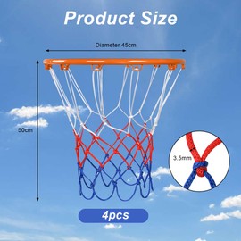 flintronic Basketball Net 50 cm Long, Pack of 4 Professional Basketball Net, for Standard Baskets Diameter 45 cm, for Standard 12 Loops, Basketball Replacement Net, for All Weather Indoor/Outdoor Use