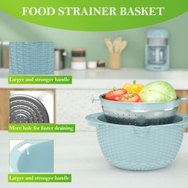 4 in 1 Kitchen Colander with Mixing Bowl Set Rotatable Multi-functional Food Strainer and Basket Colander Fruit Vegetable Grater Rice Strainer Salad Spinner Slicer Washing Bowl