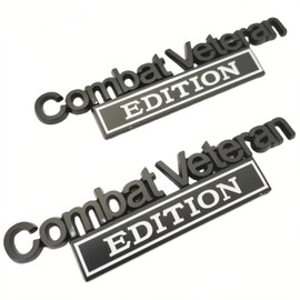 WULIDE 2PC Combat Veteran Edition Emblem Car Bumper Metal 3D Badge Decal Sticker Replacement for F150 F250 F350 Motorcycle Truck SUV Cruise Ship Tank 5.9'' x 1.4'' Black/White