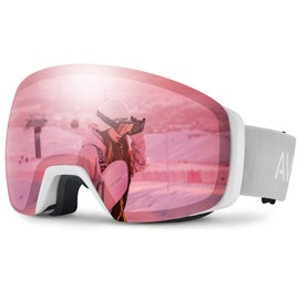 CARFIA OTG Ski Goggles for Womens Girls with Small Face, Pink Magnetic 100% UV Protection Snowboard Goggles Anti-Fog, Anti-Glare Ski Goggles (Pink Lense)