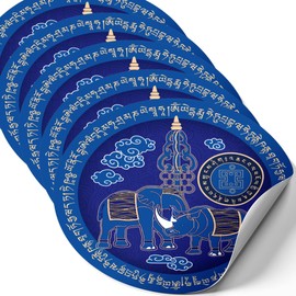 Blue Elephant and Rhino Feng Shui Amulet Sticker, Feng Shui Symbol of Protection Against Robbery and Loss, Set of 5 Pieces Decorative Stickers, 4.3 Inch Diameter