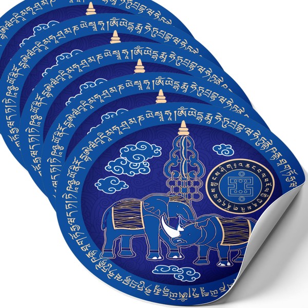 Blue Elephant and Rhino Feng Shui Amulet Sticker, Feng Shui