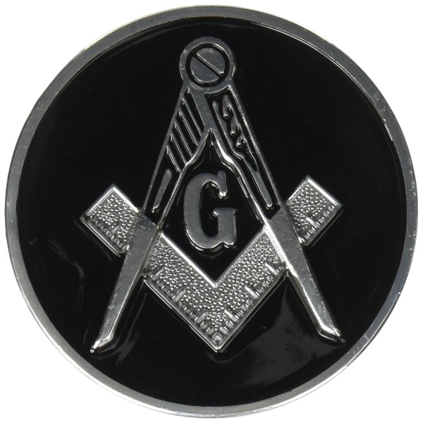 Square & Compass Round Masonic Auto Emblem - [Black & Silver][3'' Diameter]