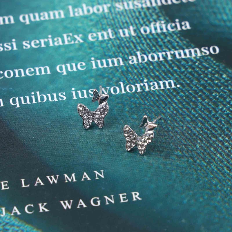 Yheakne Vintage Schmetterling Ohrringe Silber Doppelter Schmetterling Ohrstecker Ohrringe Strass