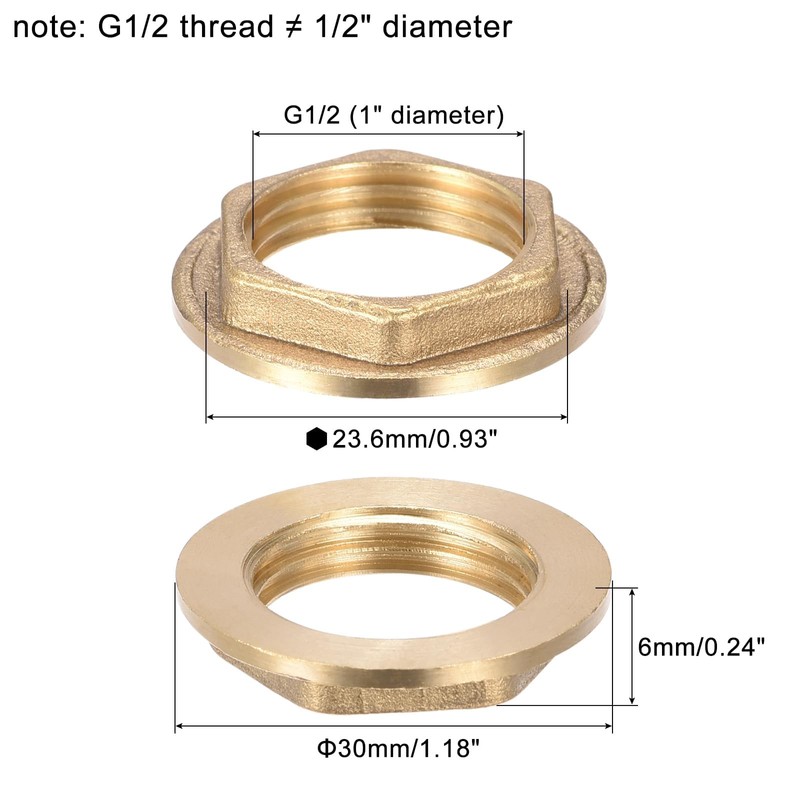 TA-VIGOR 2Pcs G1/2 Flange Lock Nuts, Brass Female Thread Hex