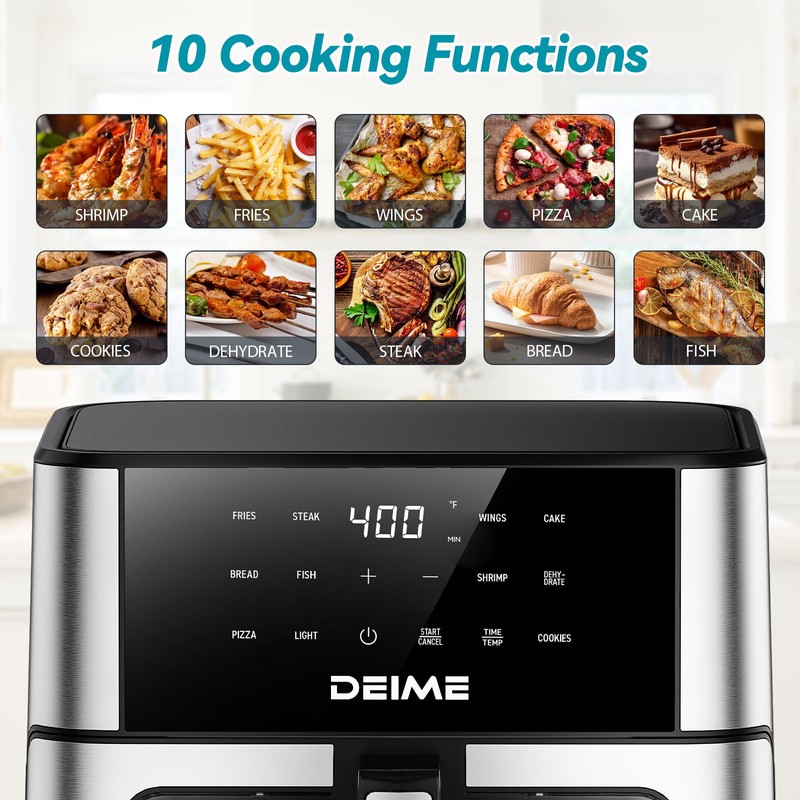 DEIME Air Fryer 10.2 QT Oilless 1700W Large Capacity Oven