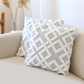 HAMUR Pack of 2 Decorative Throw Pillow Covers Set 22x22 inches, Soft Durable Home Decor Accents Cushion Pillows Case for Sofa Couch, Living Room, Bedroom (Mila,Grey)