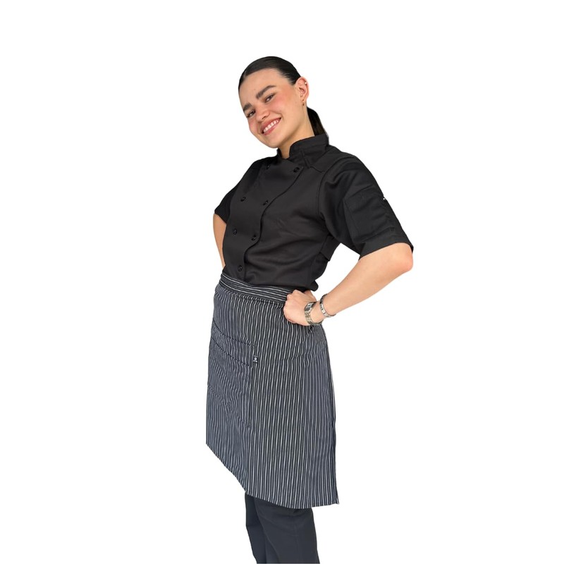 Zittro Medio Mandil/Delantal Chef (Negro con blanco, Mediano)