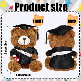 Hollowfly Graduation Bears 2024 Plush Stuffed Animal Bear with Gown Cap Tassel Set Graduate Cute Brown Bear Graduation Gifts Stuffed Bear Doll Plush Bear Toy for Party Supplies(Black, 9 Inch)
