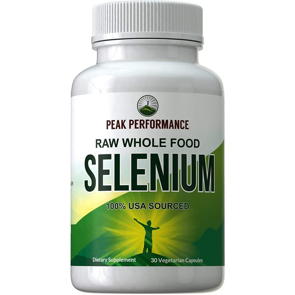 Raw Whole Food Selenium Supplement - Pure Selenium Vegan Capsules for Immune System, Thyroid Support, Heart Health, Prostate. Superior Absorption 30 Pills