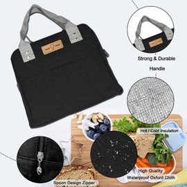 JINGSEN Lunch Bag Waterproof Reusable Lunch Bag, Leakproof Waterproof Lunch Bag for Adult Students, Durable Lunch Bag, Office Work School Shopping Travel Picnic Insulated Lunch Bag (X-Black)