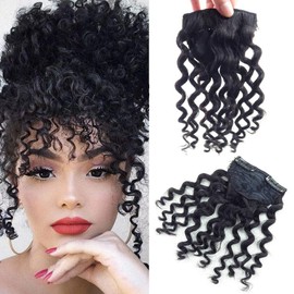 8 Inch Clip in Fringe Hair Extensions 23g Afro Style Fluffy Clip in 100% Human Hair Front Bangs 1# Jet Black