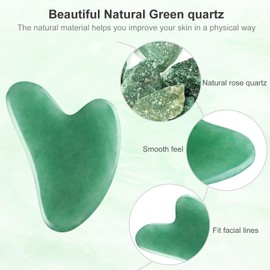 Gua Sha Stone Jade Guasha Set Massage Scraper Face Roller Face Roller Massage Stones for Face Eyes Anti-Ageing Neck Massage Tool Gift Set (Green)