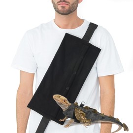 Bearded Dragon Carrier and Harness Set, Beardie Leash, Lizard Adjustable Harness Sling Bag, Reptile Small Pet Backpack Accessories (Black)