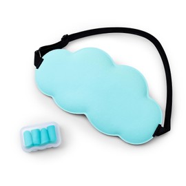 Yonchic Soft Cloud Shaped 3D Sleep Mask with 4 Earplugs, Lightweight Light-Blocking Eye Mask for Side Sleepers Travel Meditation, Adjustable Elastic Strap Sleeping Mask (Blue)