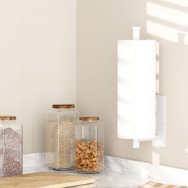 Paper Towel Holder Under Cabinet - 2 Pack Matte White, Self-Adhesive or Drilling Mount, Sturdy Stainless Steel Space-Saving Rack for Kitchen, Bathroom, RV, Rental-Friendly Design