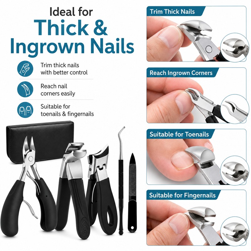 5-Piece Ingrown Toenail Tool Kit for Thick Nails – Curved