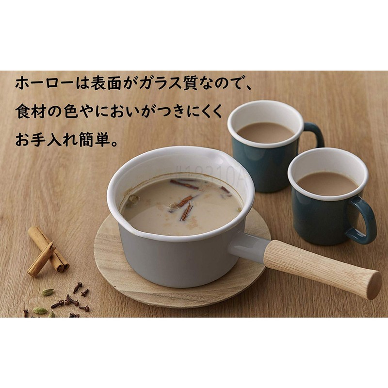 Fuji Enamel CTN-14M.LG One-Handle Pot, Milk Pan, Cotton Series, Light