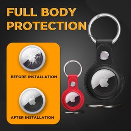 BOBBYBEE 4 Pack AirTag Keychain- Premium Leather Airtag Case - Design for AirTags, Pets, Car, Keys, Comes with Metal Snap Keyring for Luggage - Luxury & Stylish AirTag Cases (Black, Blue, Red, Brown)