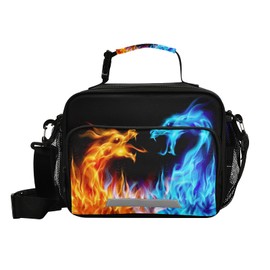Kcldeci Insulated Lunch Bag for Women/Men Red Blue Fire Dragon Reusable Lunch Box for Office Work School Picnic Beach - Leakproof Cooler Tote Bag Freezable Lunch Bag