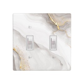 Mdulftar White Gold Gray Marble Texture Light Switch Cover Plates Modern Decorative Wall Plate Double Toggle Switch Cover Size 2-Gang 4.50" x 4.57"