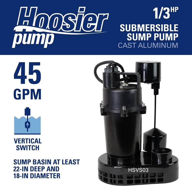 Hoosier Cast Aluminum Submersible 1/3HP Sump Pump