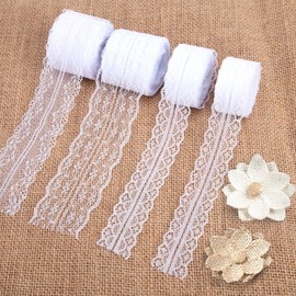 VGOODALL 40 m Lace Border Lace Ribbon, 4 Rolls White Vintage Ribbon 2 Lace Flowers for Wedding Table Decoration Crafts Gift Ribbon DIY Crafts