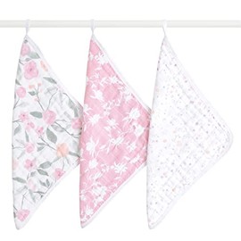 aden + anais ma fleur AWCC30008 Washcloth, 11.8 x 11.8 inches (30 x 30 cm), Set of 3, Towel with Loop, Gauze Handkerchief, Girls, Boys, Baby Gift, Baby Shower, Baby Gift
