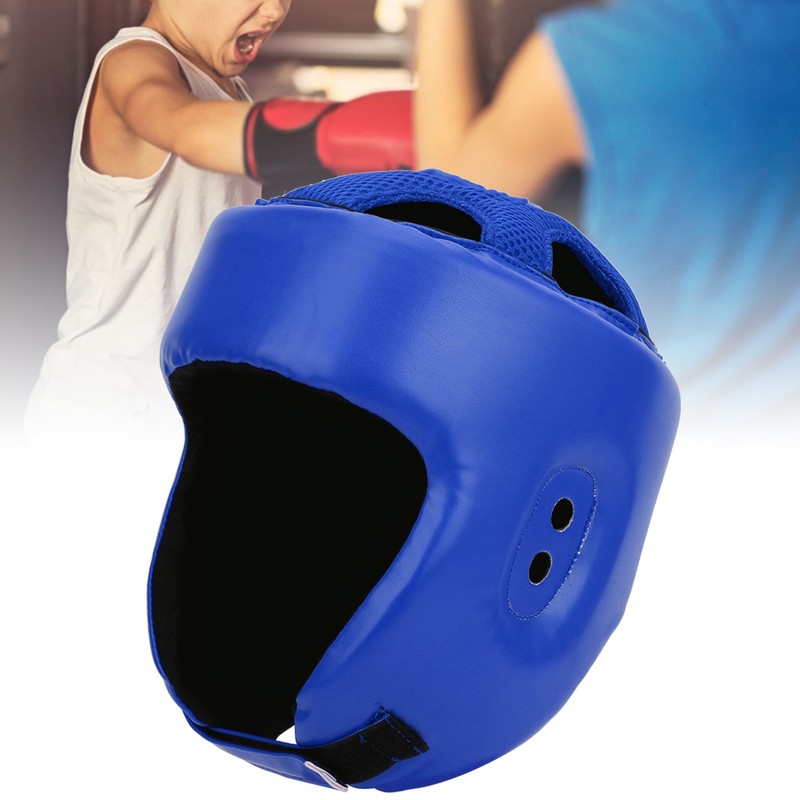 Boxing Helmet PU Leather Adjustable Head Guard Sanda Kickboxing Training