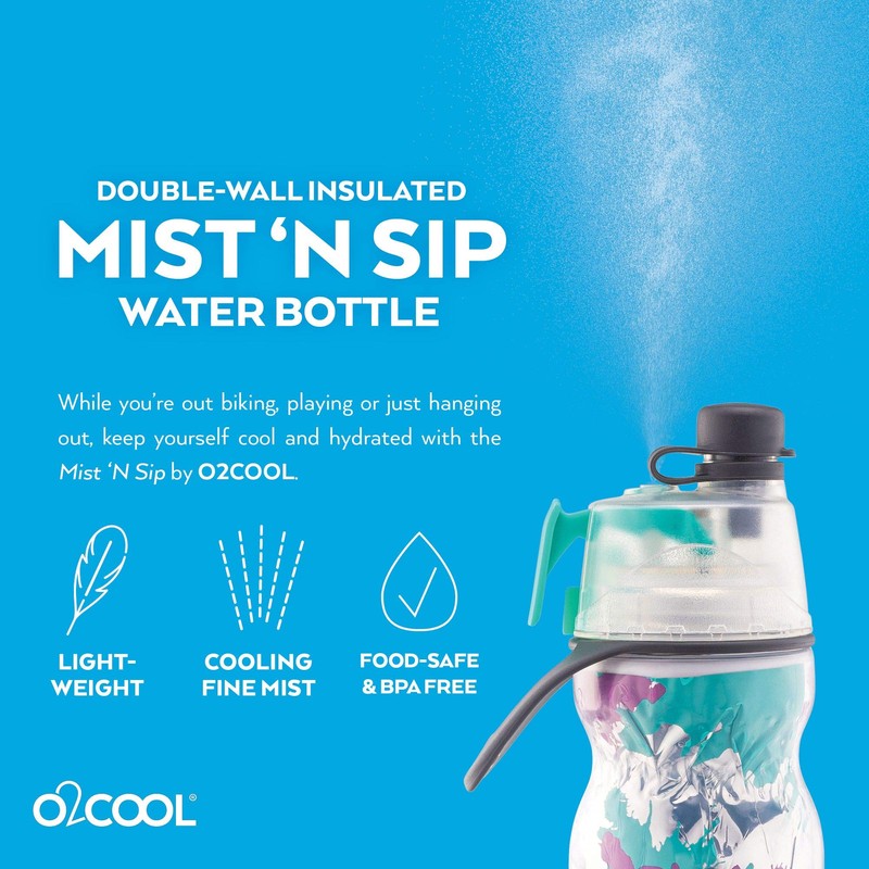 O2COOL Mist 'N Sip Misting Water Bottle 2-in-1 Mist And